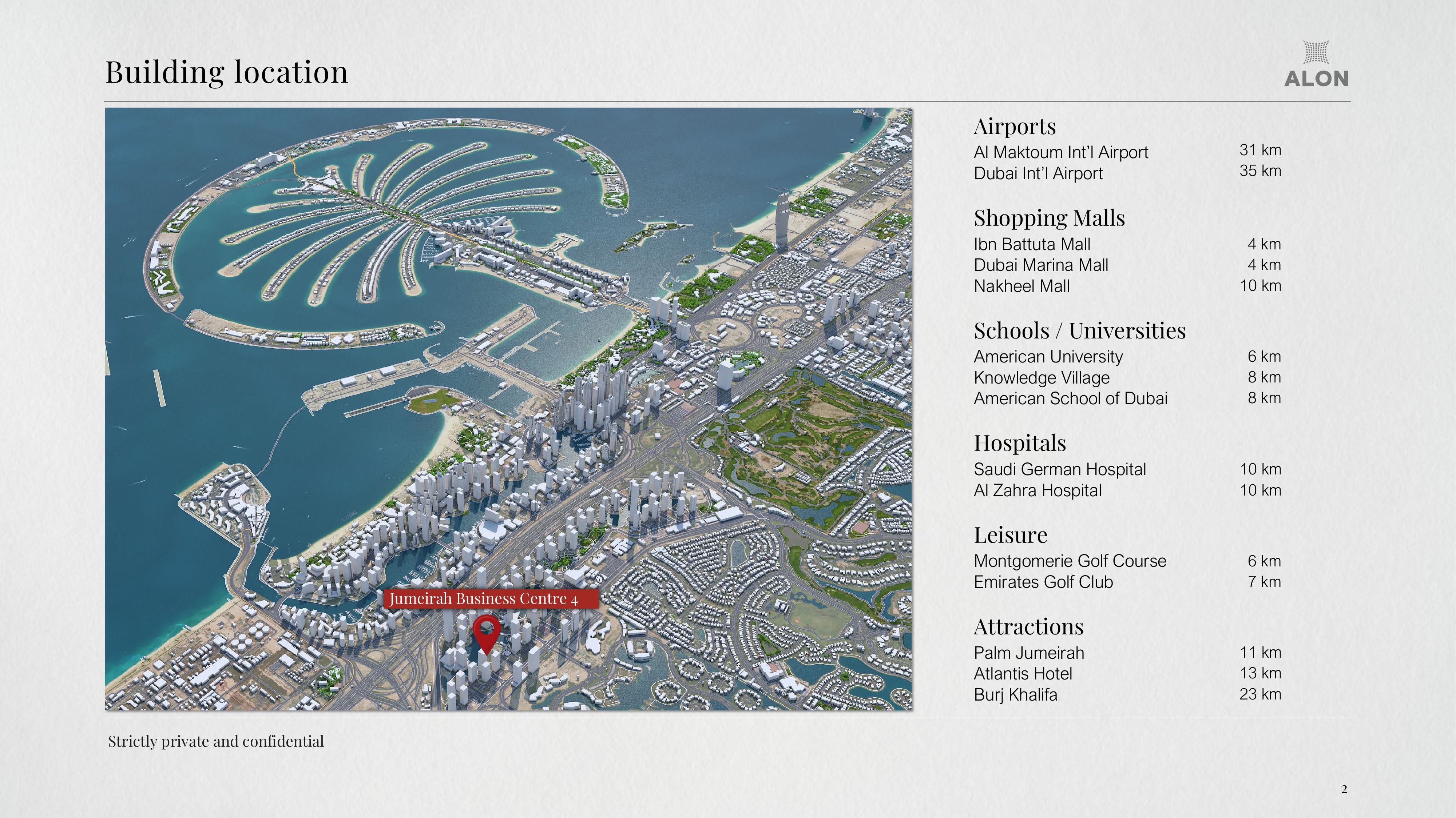JBC 4 location within Dubai — distances to key landmarks
